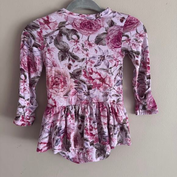 Posh Peanut Bamboo Elise Pink Floral Bodysuit Twirl Dress 0-3 Month Baby Girl - Picture 4 of 4